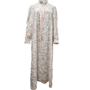 Appel Vintage Women's Prairie Zip Robe, Delicate Rose Pattern, White Pink, M